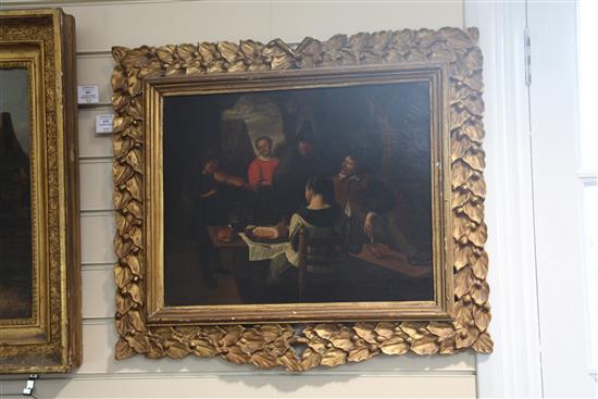 Flemish School Musician and onlookers around the table, 15.5 x 19.5in.
